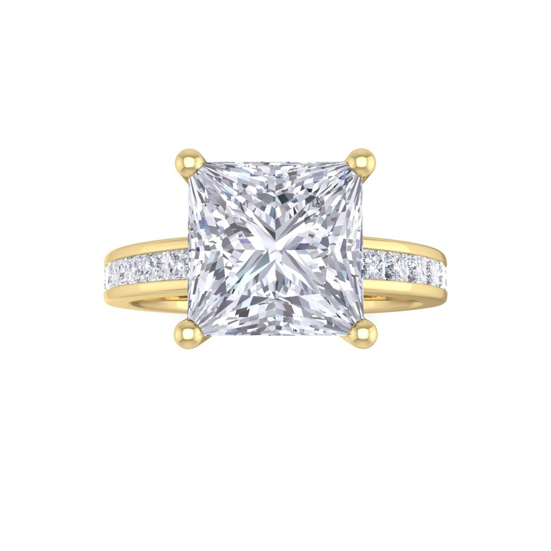18k Yellow Gold 2.0ct Princess Cut Lab Diamond Solitaire with Shoulder Accents Engagement Ring 2.5tdw