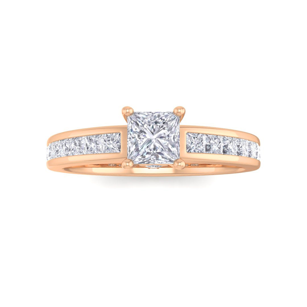 14k Rose Gold 0.33ct Princess Cut Lab Diamond Solitaire with Shoulder Accents Engagement Ring 0.83tdw