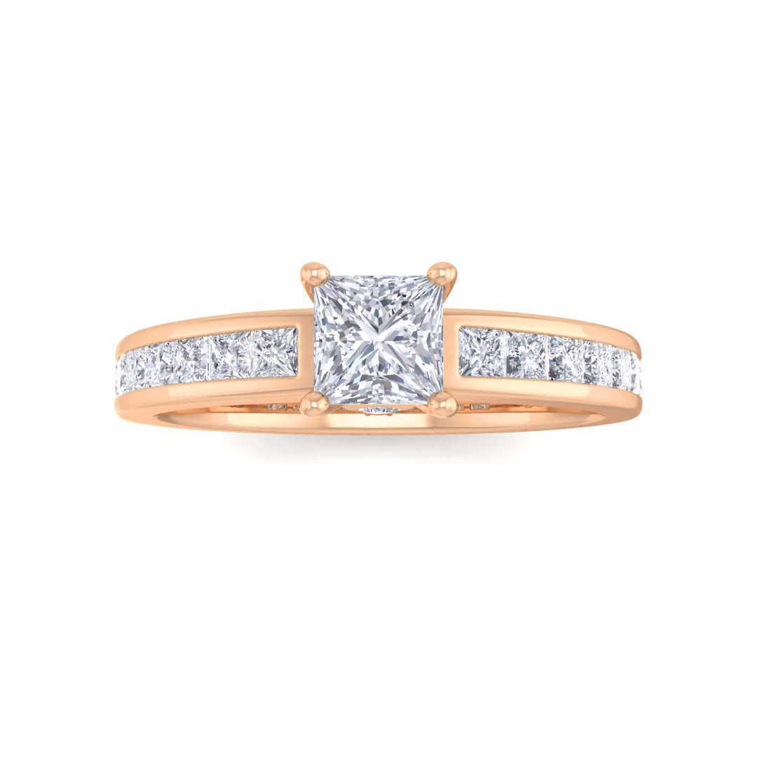 14k Rose Gold 0.33ct Princess Cut Diamond Solitaire with Shoulder Accents Engagement Ring 0.83tdw