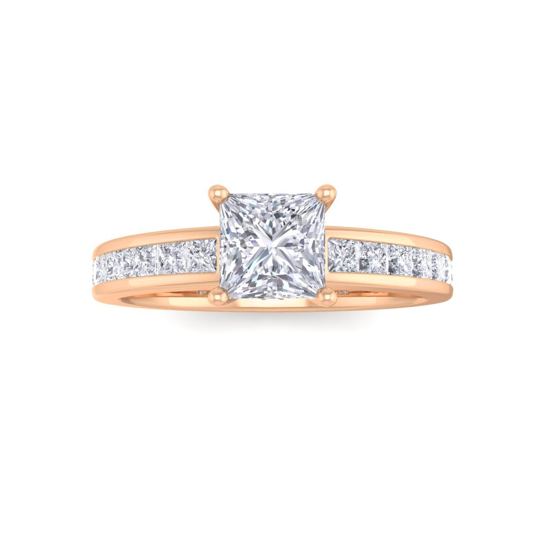 9k Rose Gold 0.5ct Princess Cut Diamond Solitaire with Shoulder Accents Engagement Ring 1.0tdw