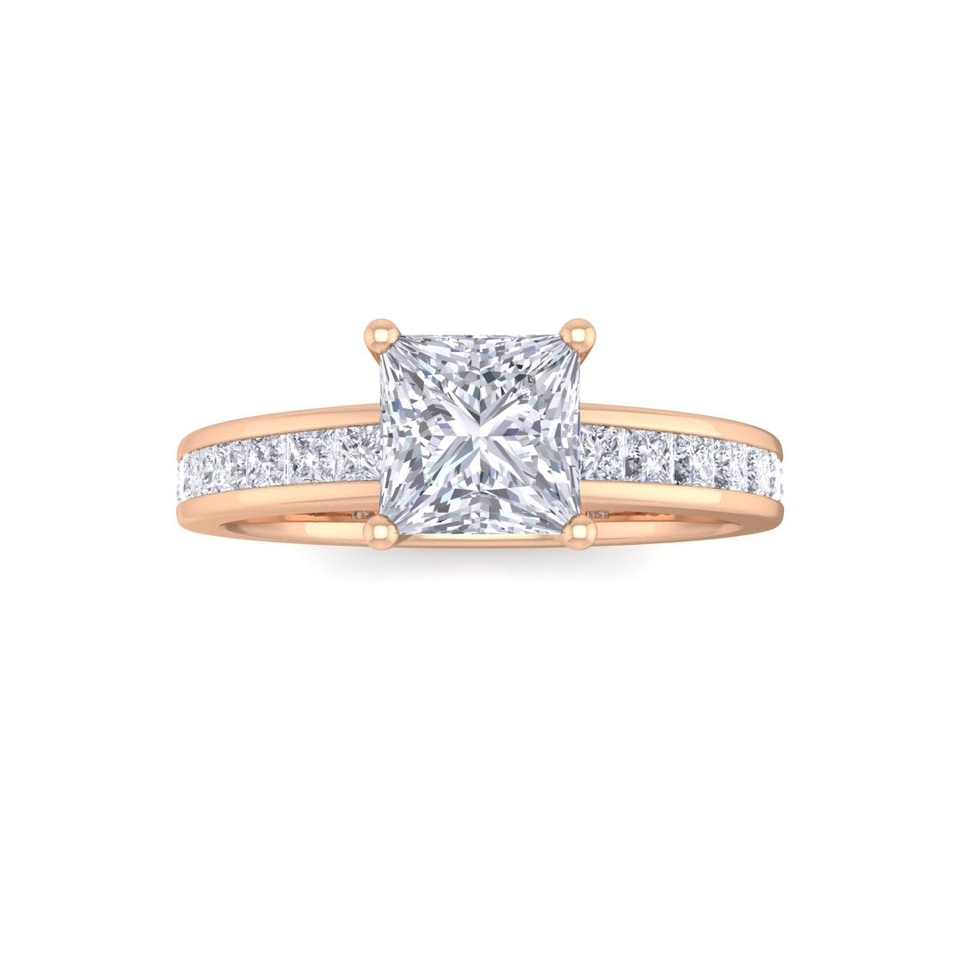 9k Rose Gold 1.0ct Princess Cut Diamond Solitaire with Shoulder Accents Engagement Ring 1.5tdw