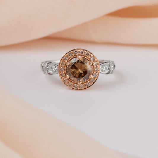 18K White and Rose Gold Champagne Diamond Engagement Ring 1.43tdw