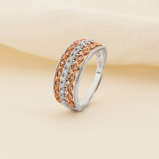 9K White and Rose Gold Milgrain Edge Diamond Dress Ring 0.27tdw