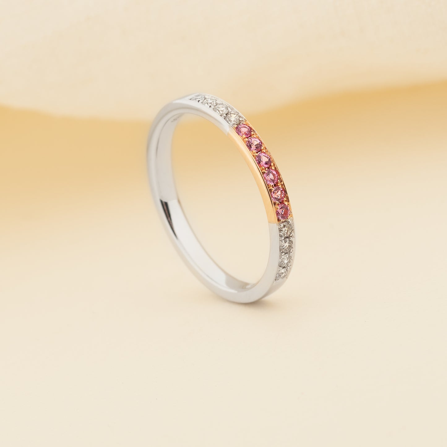 18K White and Rose Gold Diamond and Pink Sapphire Wedder or Eternity Ring