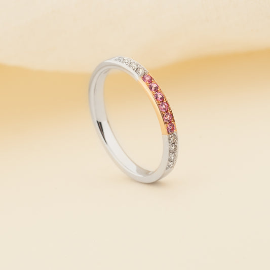 18K White and Rose Gold Diamond and Pink Sapphire Wedder or Eternity Ring