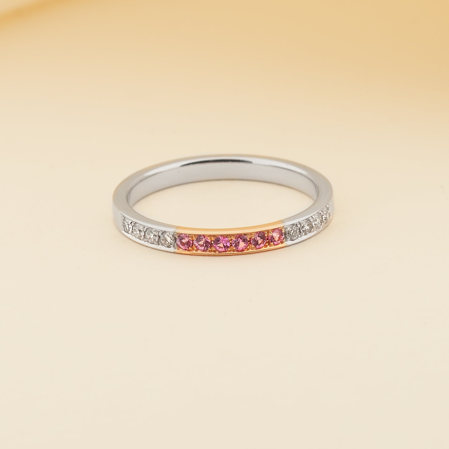 18K White and Rose Gold Diamond and Pink Sapphire Wedder or Eternity Ring