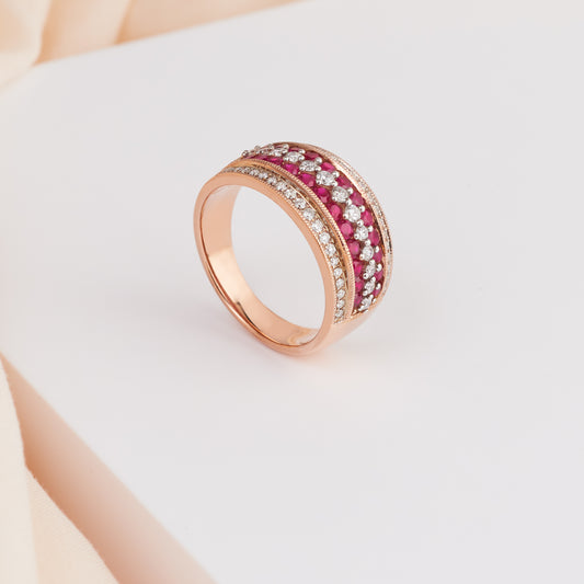 9K Rose Gold Bead Set Ruby and Diamond Dress Ring 0.45tdw
