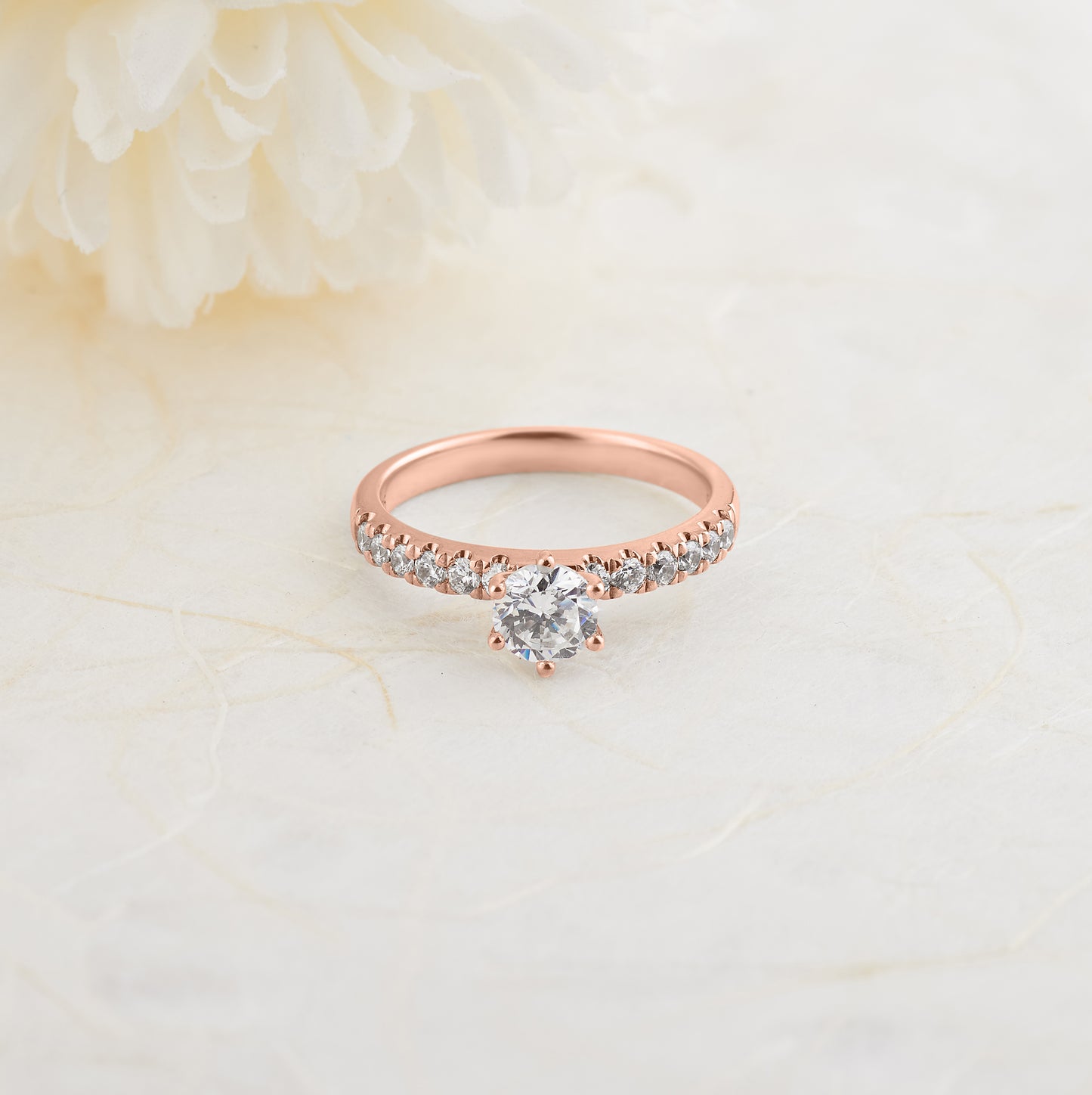 18K Rose Gold Round Brilliant Diamond Solitaire with Shoulder Accents Engagement Ring 1.0tdw 0.66ct