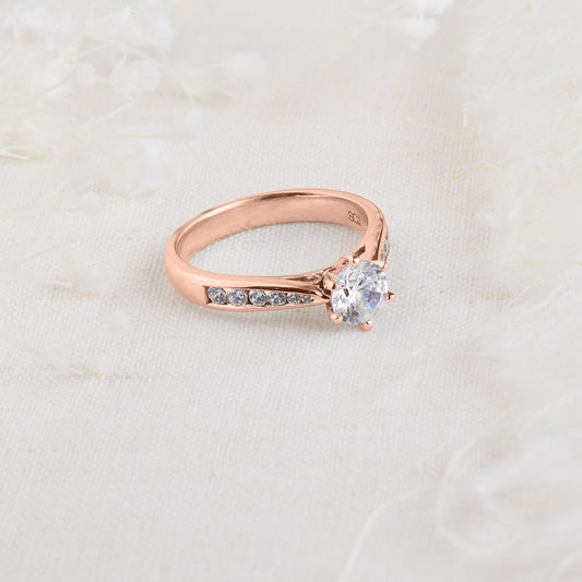 18K Rose Gold Round Brilliant Diamond Solitaire With Shoulder Accents Engagement Ring 1.0tdw 0.8ct