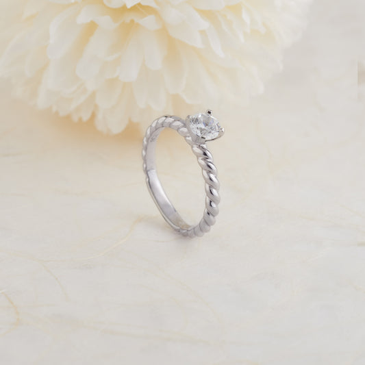 Platinum Round Brilliant Diamond Solitaire Rope Twist Engagement Ring 0.5tdw