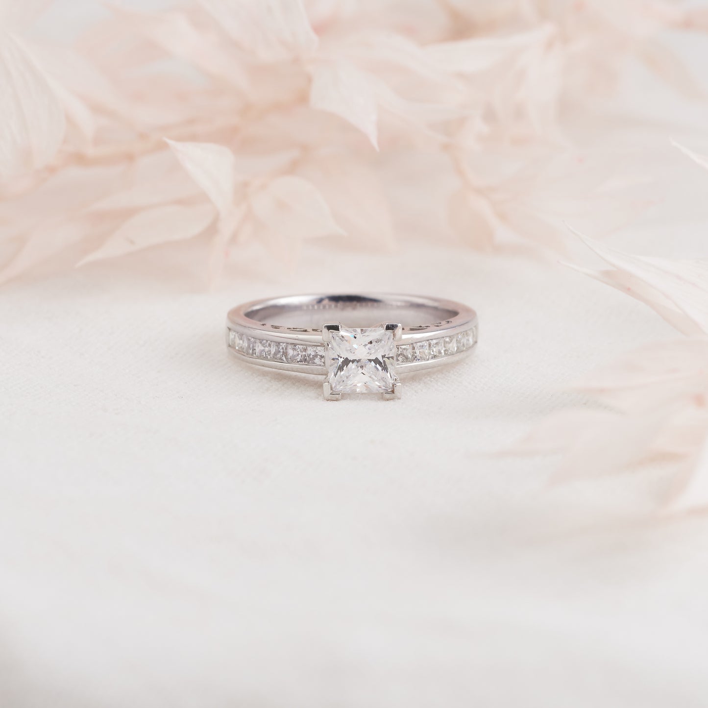 Platinum Princess Cut Diamond Solitaire With Shoulder Accents Engagement Ring 1.5tdw