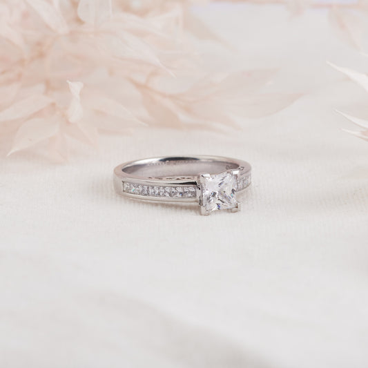Platinum Princess Cut Diamond Solitaire With Shoulder Accents Engagement Ring 1.5tdw