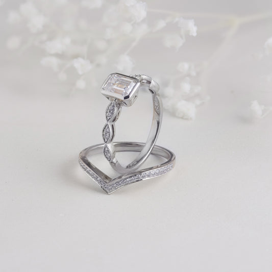 Platinum Emerald Cut Diamond Solitaire Bridal Set 1.2tdw