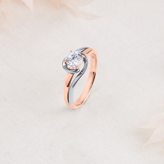 18K Rose Gold and Platinum Round Brilliant Diamond Solitaire Swirl Engagement Ring 0.65tdw