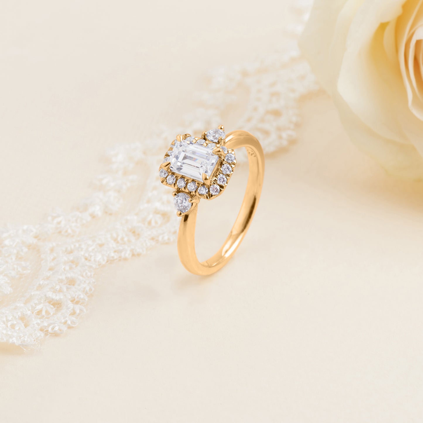 18K Yellow Gold Emerald Cut Diamond Halo Engagement Ring 1.19tdw