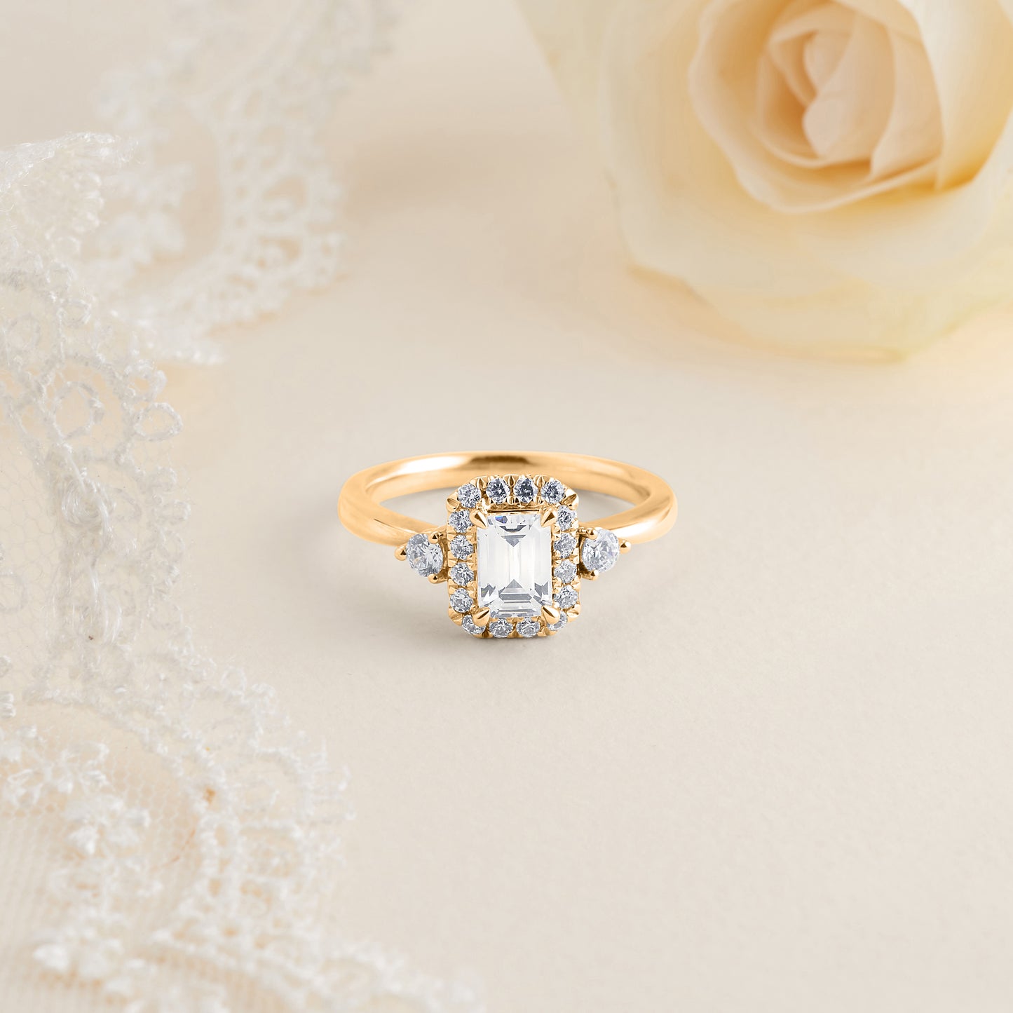18K Yellow Gold Emerald Cut Diamond Halo Engagement Ring 1.19tdw