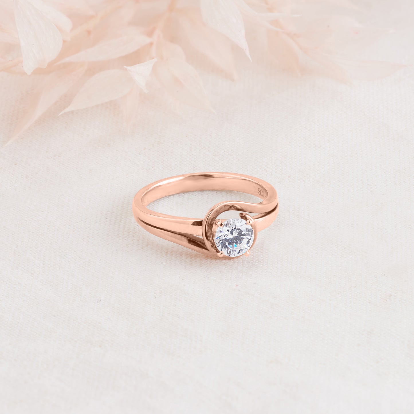 18K Rose Gold Round Brilliant Diamond Solitaire Swirl Engagement Ring 0.65tdw