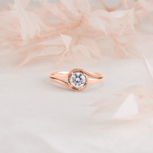 18K Rose Gold Round Brilliant Diamond Solitaire Swirl Engagement Ring 0.65tdw