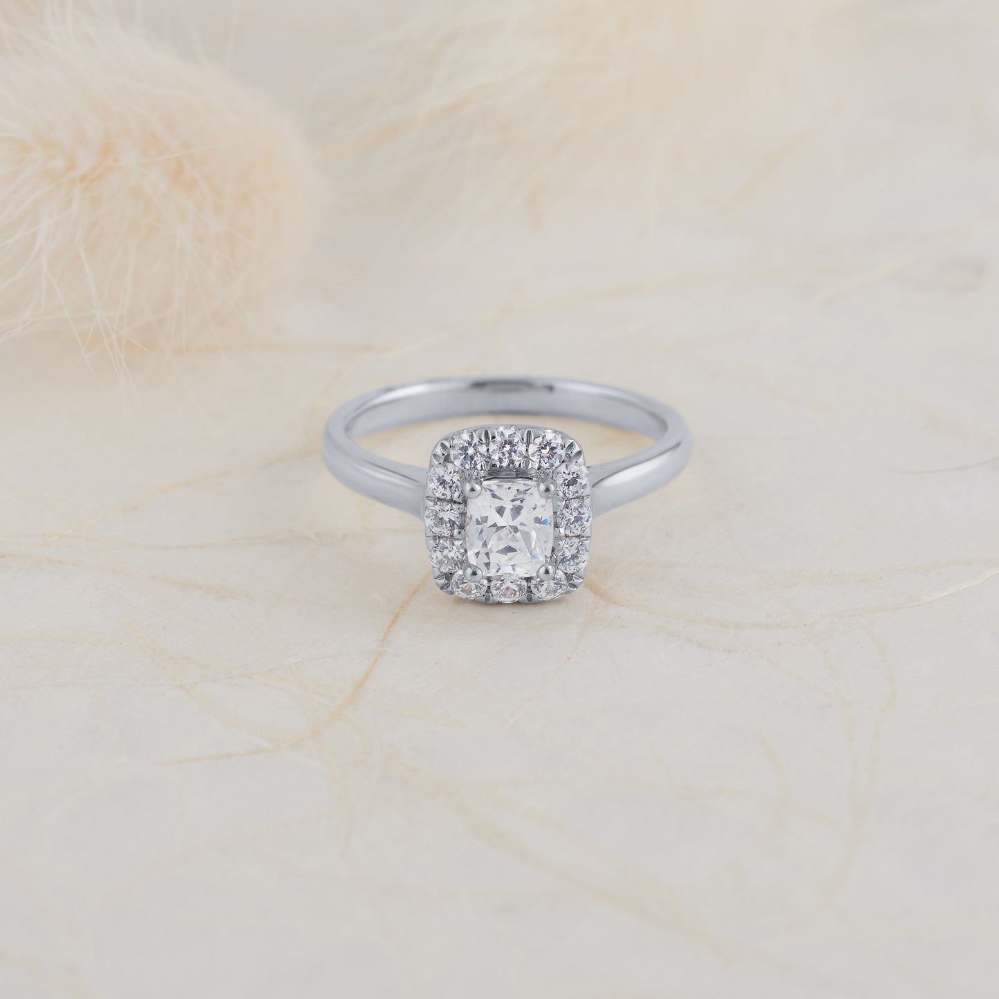 18K White Gold Cushion Diamond Halo Engagement Ring 1.1tdw