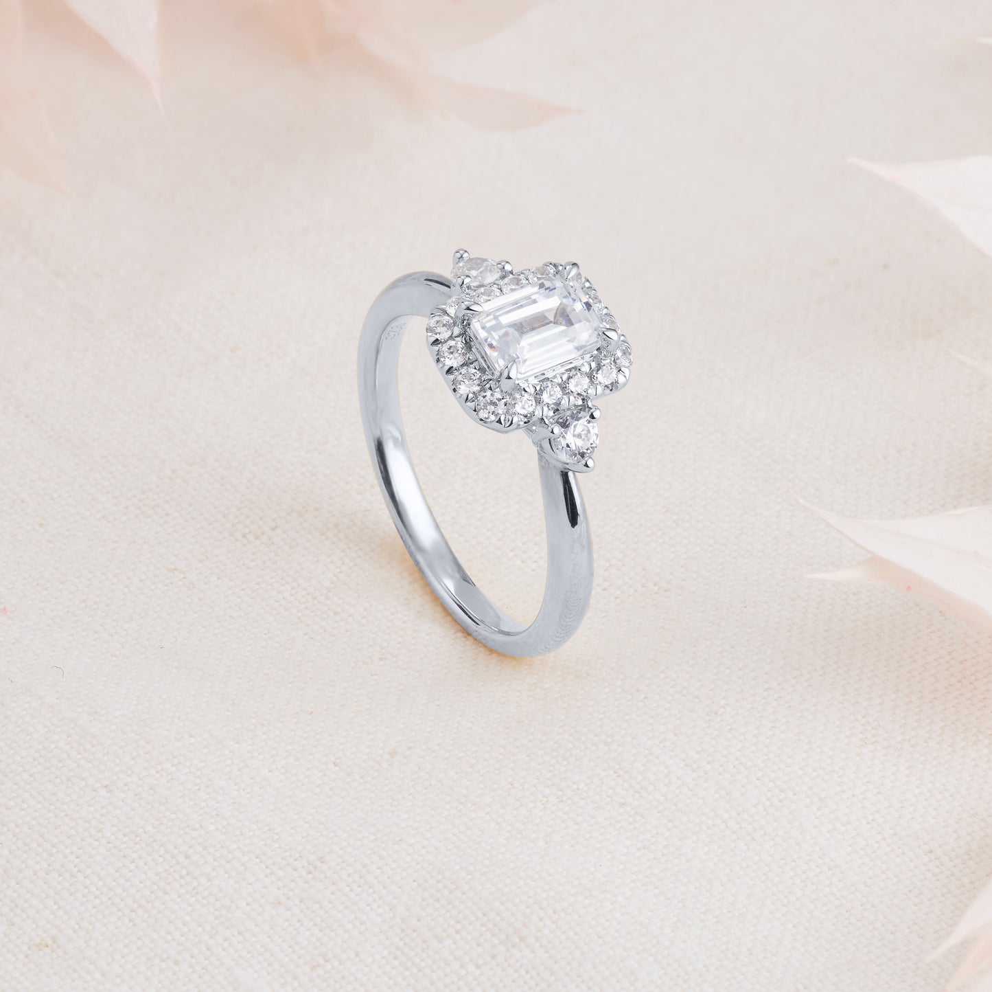 Platinum Emerald Cut Diamond Halo Engagement Ring 1.19tdw