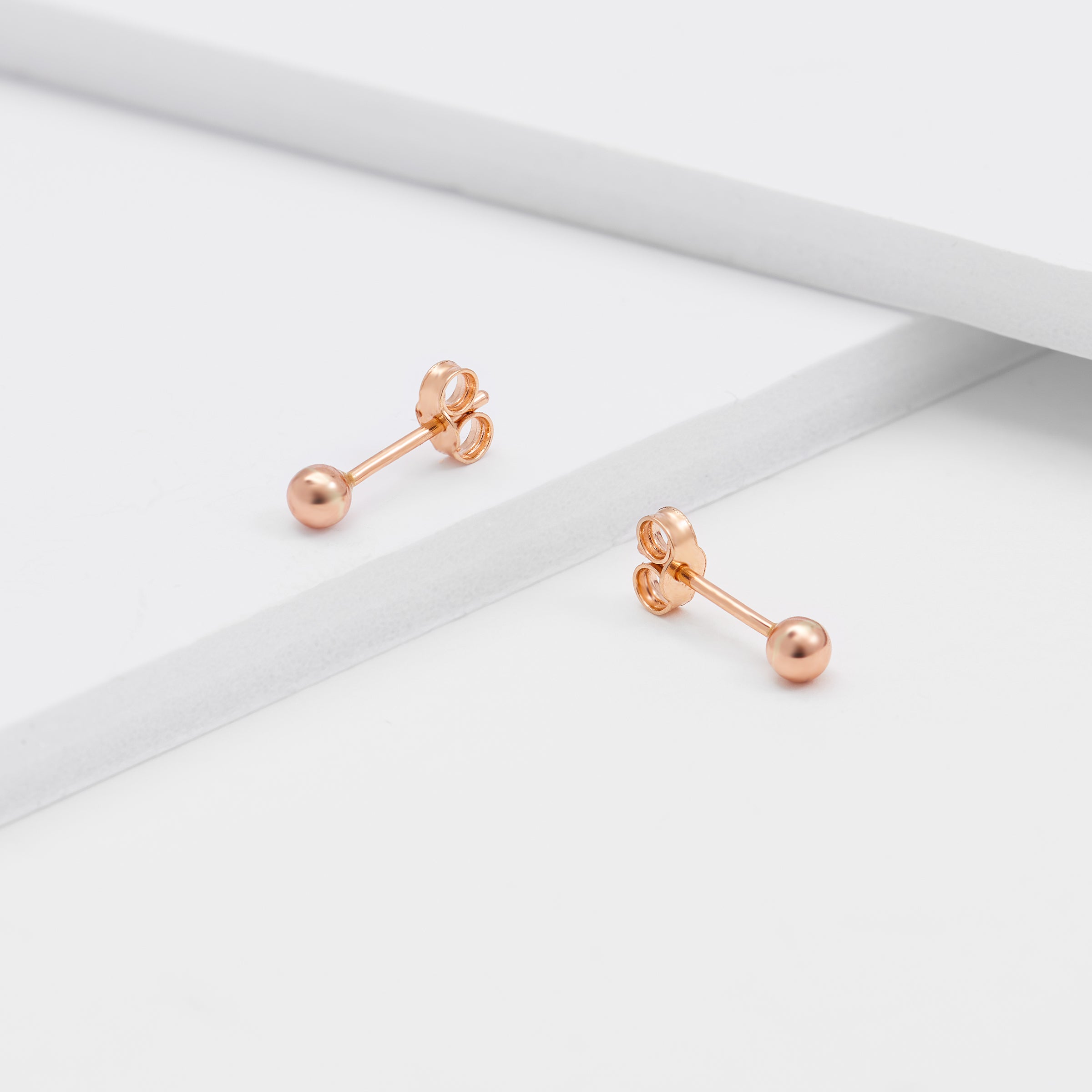 9K Rose Gold Ball Stud Earrings 3mm