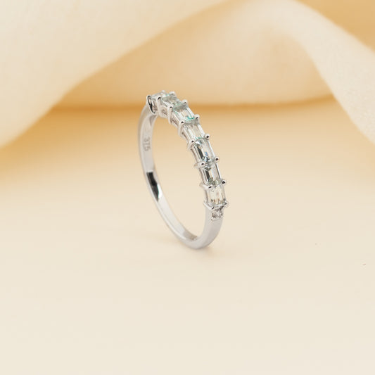 9K White Gold Baguette Aquamarine and Diamond Wedder or Eternity Ring