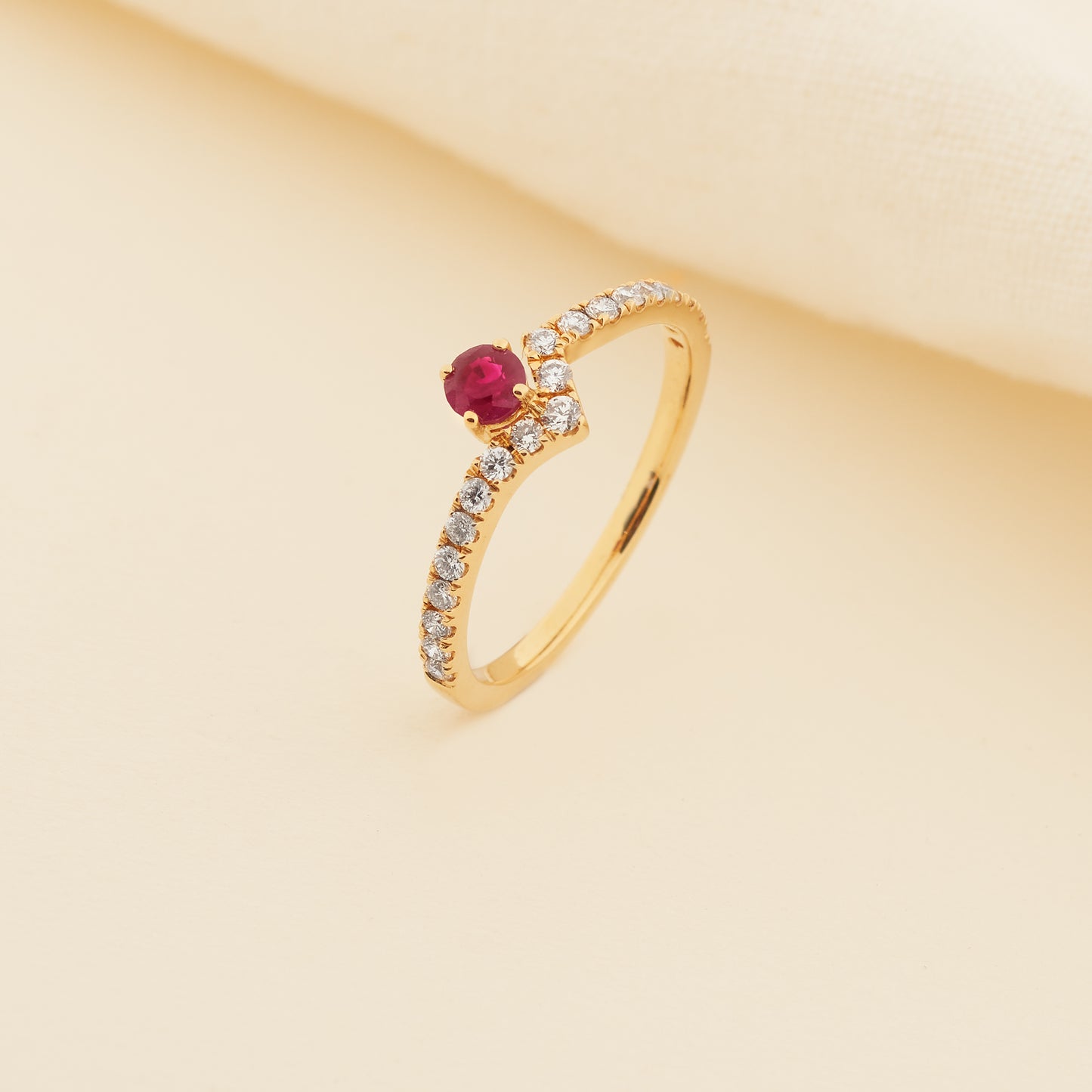 18K Yellow Gold Ruby and Diamond Contour Dress Ring 0.30tdw