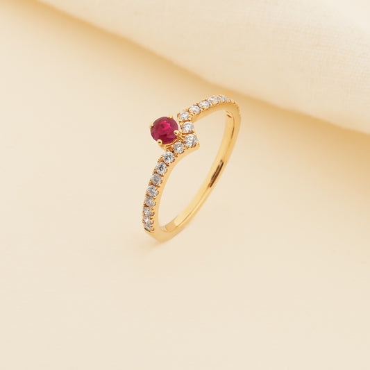 18K Yellow Gold Ruby and Diamond Contour Dress Ring 0.30tdw