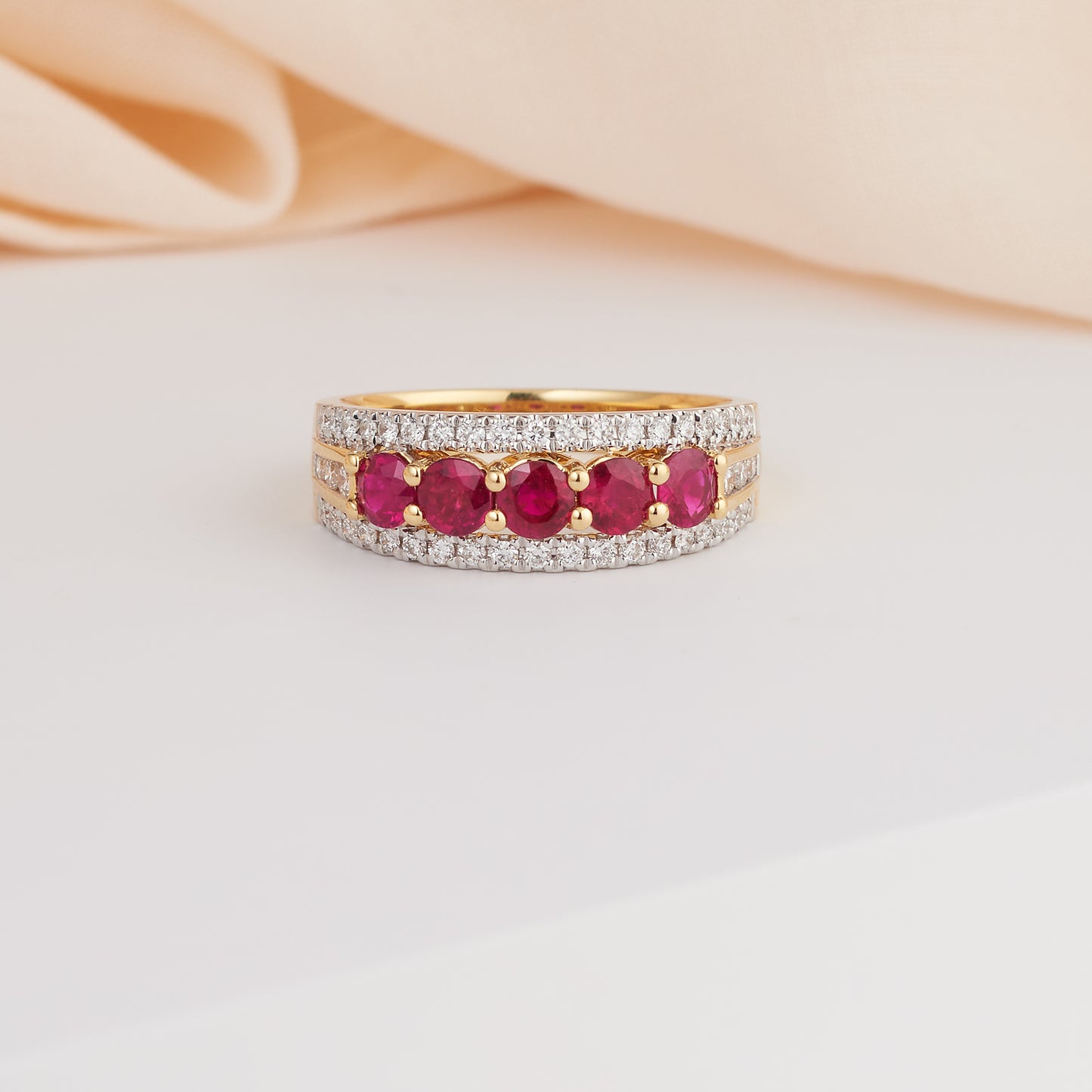 18K Yellow Gold Ruby and Diamond Dress Ring 0.36tdw