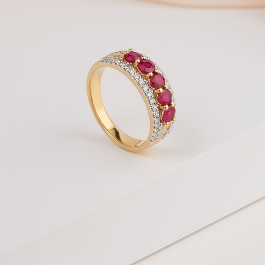 18K Yellow Gold Ruby and Diamond Dress Ring 0.36tdw