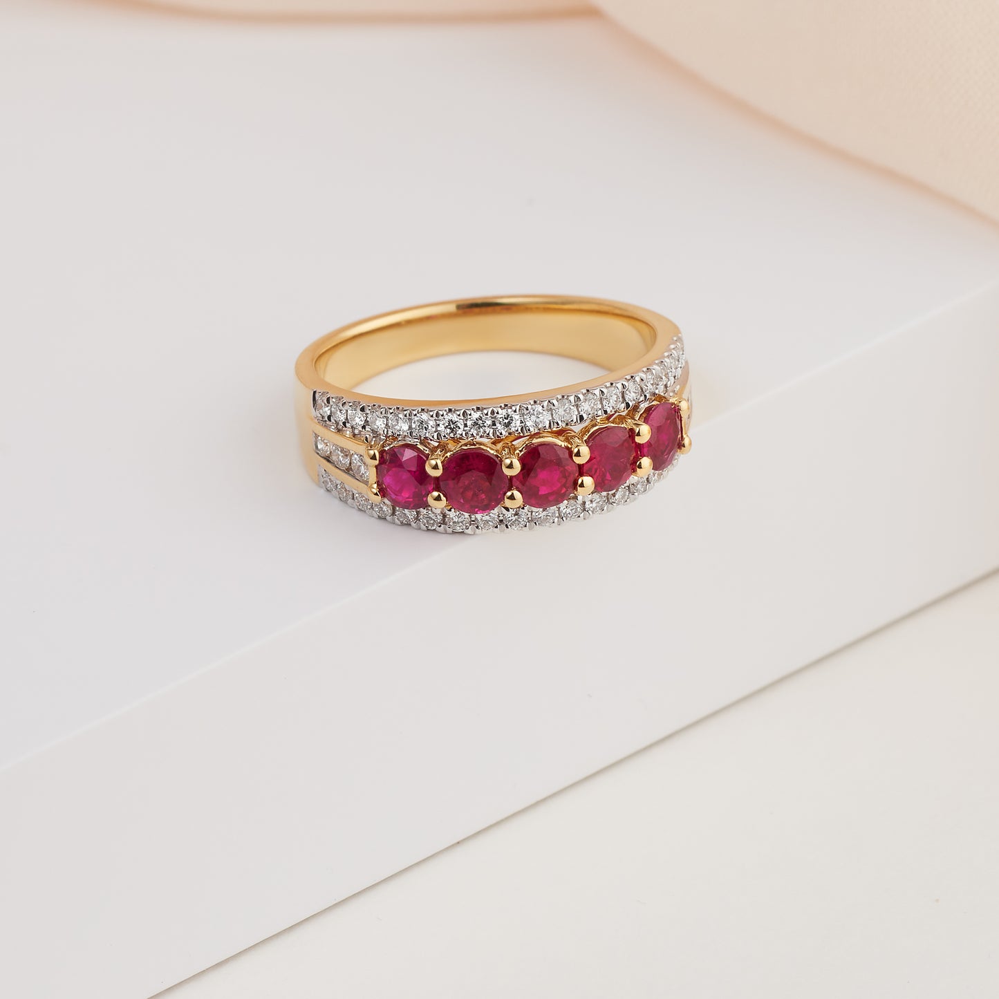 18K Yellow Gold Ruby and Diamond Dress Ring 0.36tdw