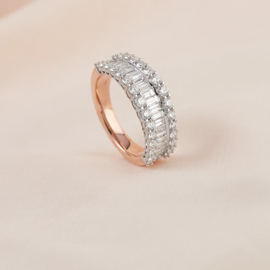 9K Rose and White Gold Baguette Diamond Dress Ring 1.86tdw