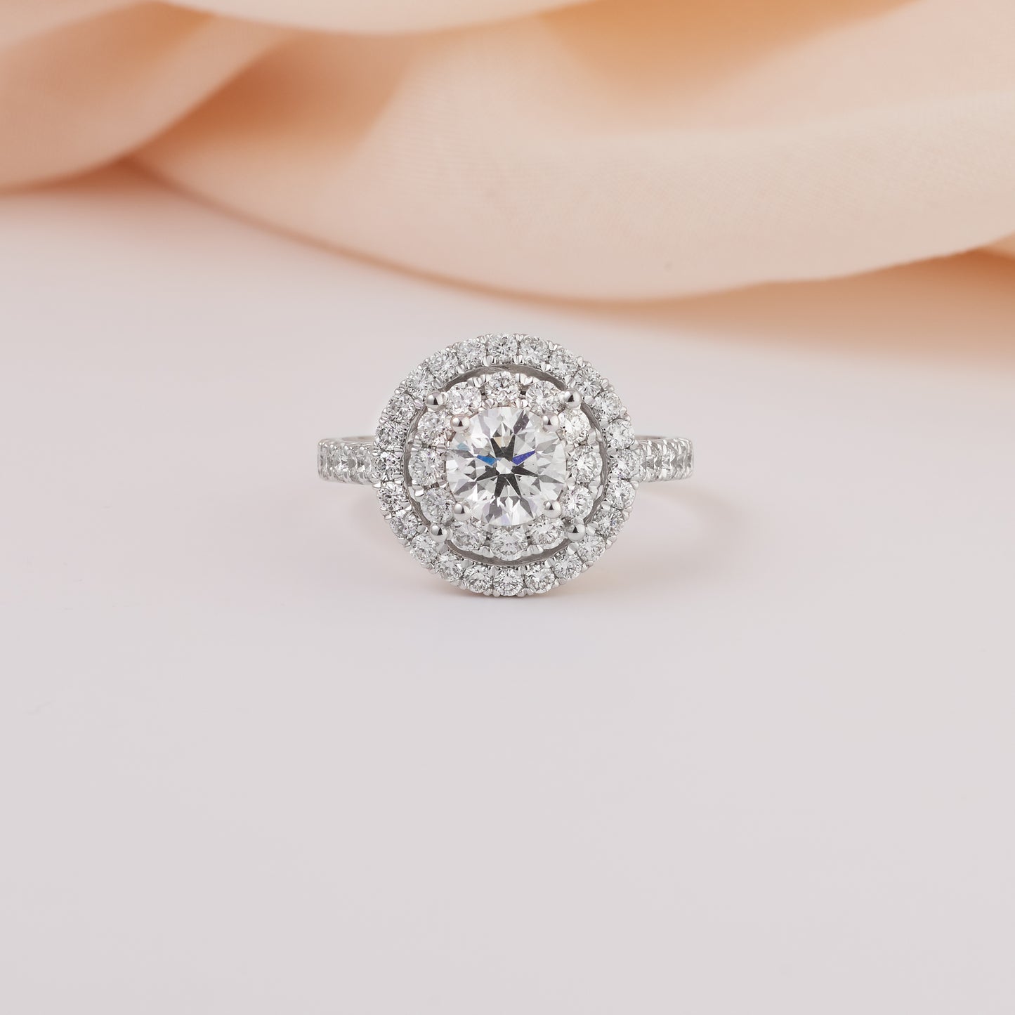 18K White Gold Diamond Double Halo Engagement Ring 2tdw