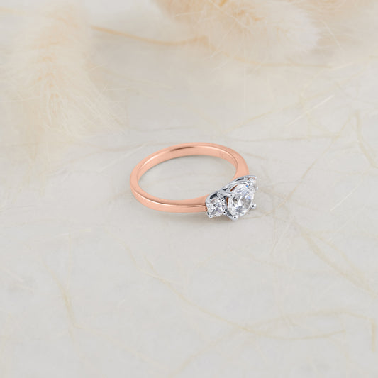 18K Rose and White Gold Round Brilliant Diamond Trilogy Engagement Ring 1.0tdw