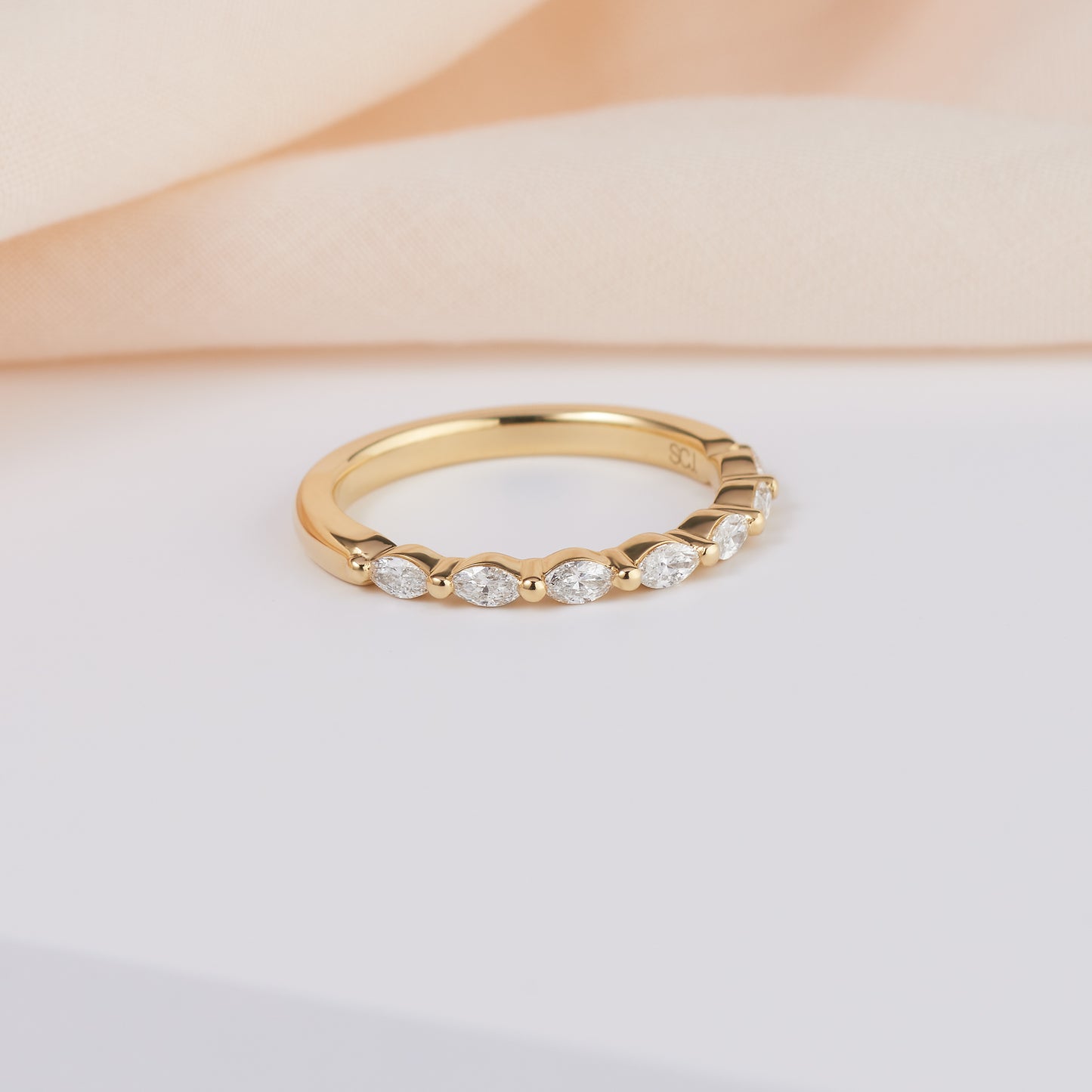 18K Yellow Gold Marquise Floating Wedder or Eternity Ring 0.35tdw