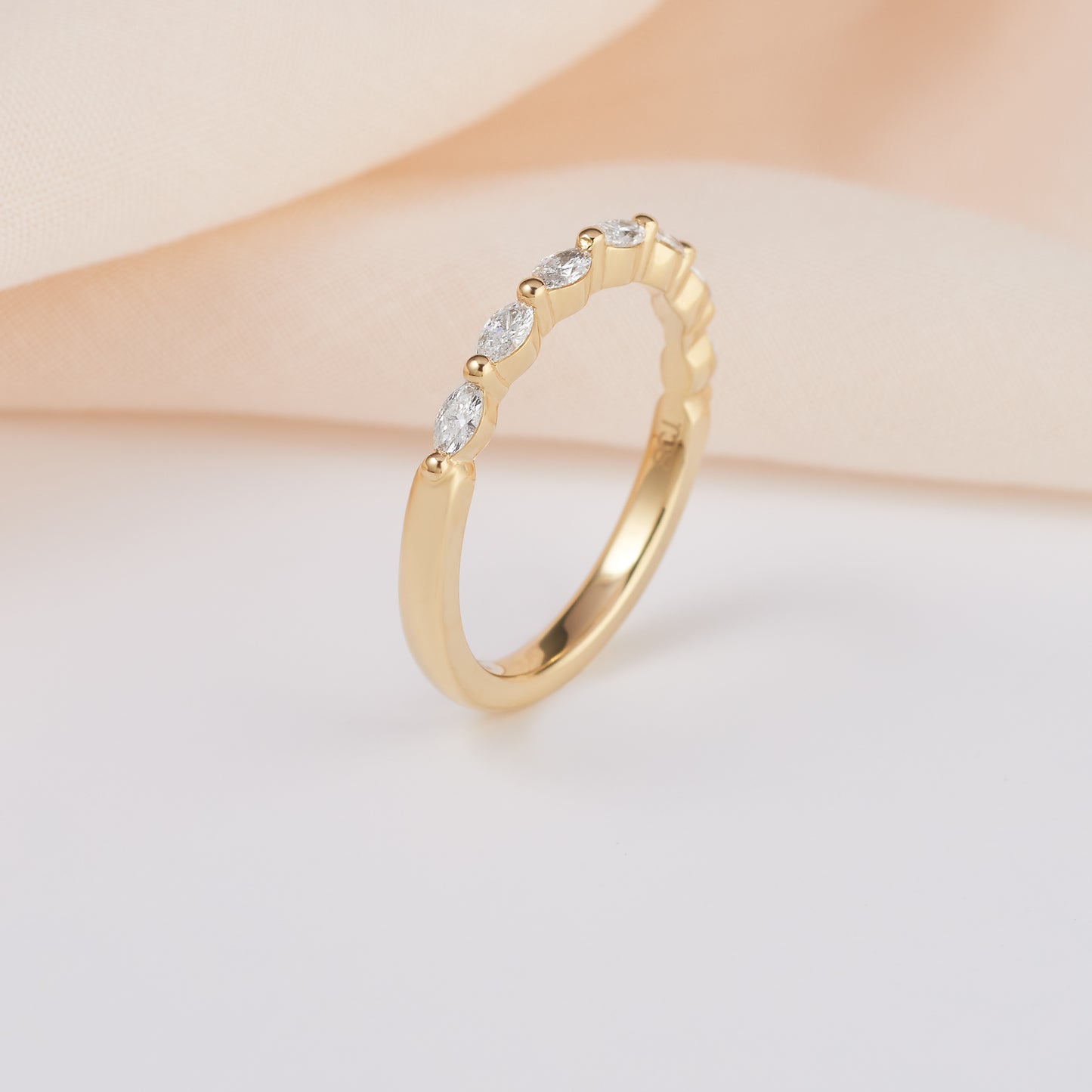 18K Yellow Gold Marquise Floating Wedder or Eternity Ring 0.35tdw