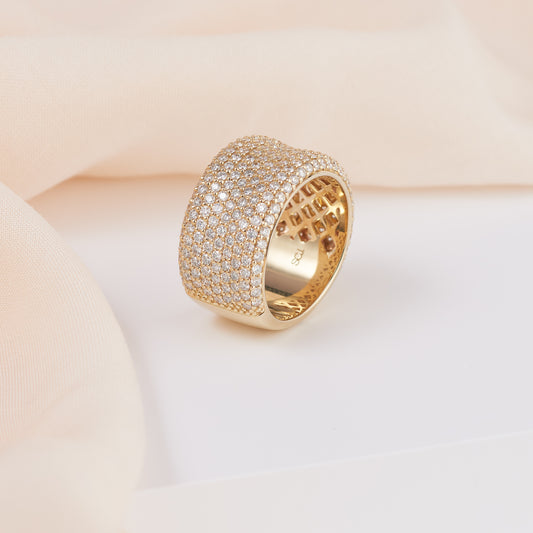 9K Yellow Gold Pave Diamond Barrel Dress Ring 2.5tdw