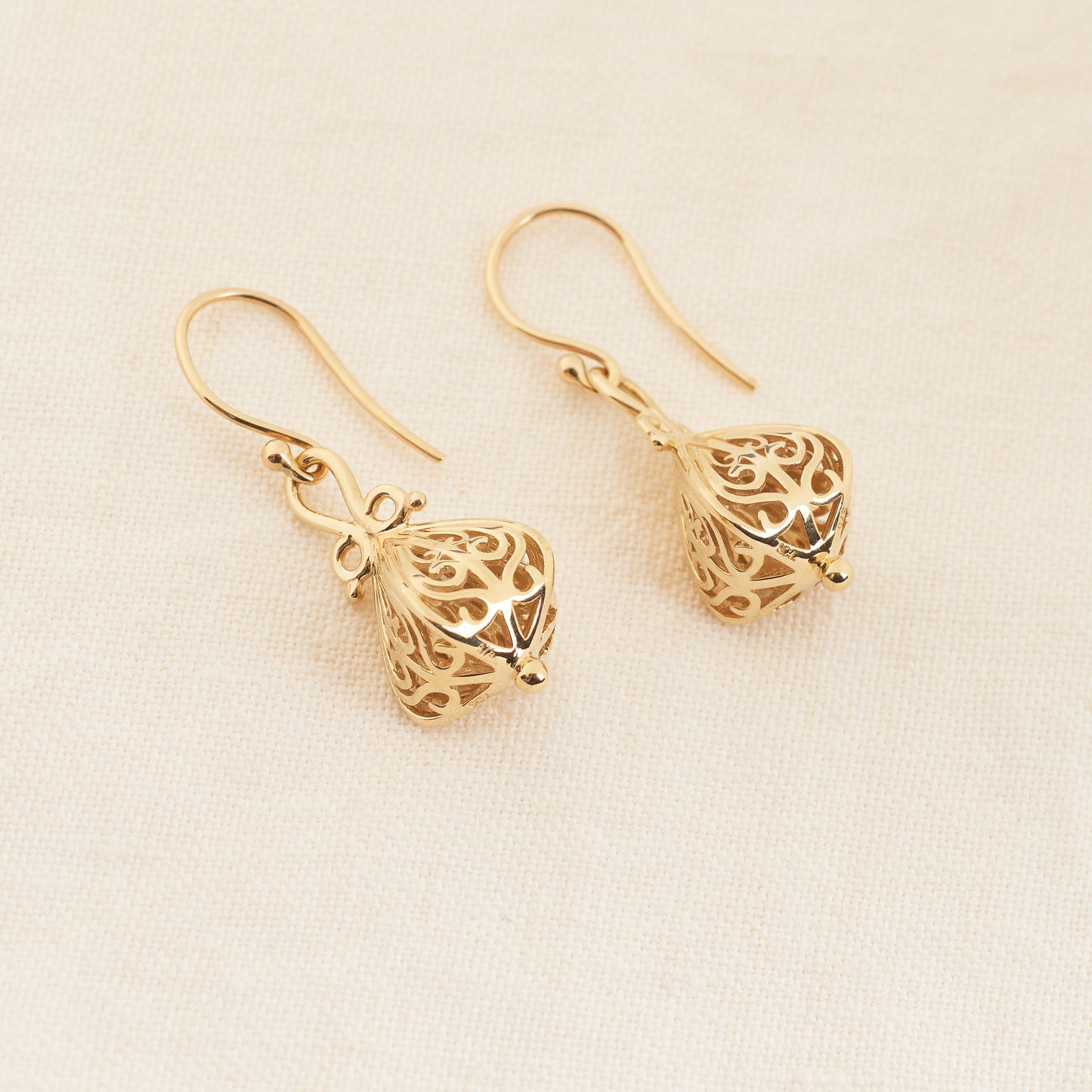 9K Yellow Gold Filigree Lantern Earrings