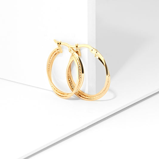 9K Yellow Gold Crossover Hoop Earrings 20mm