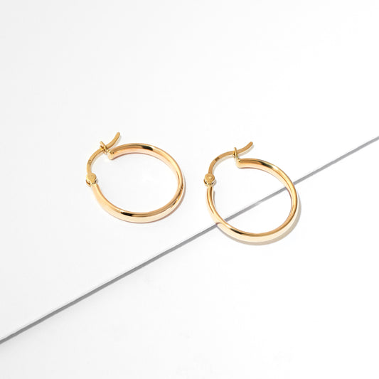 9k Yellow Gold Half Round Hoops 15mm