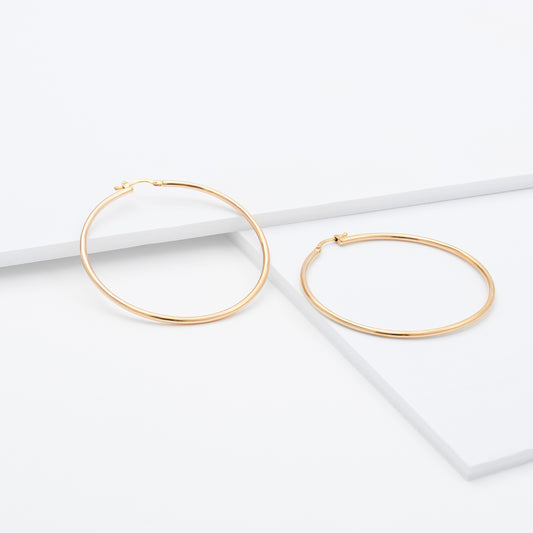 9K Yellow Gold 50mm Round Hoop Earrings 2mm Wide