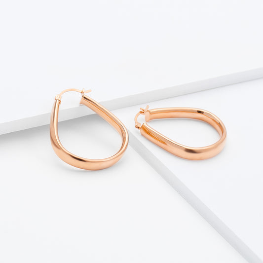 9k Rose Gold Teardrop Hoop Earrings 5mm Wide