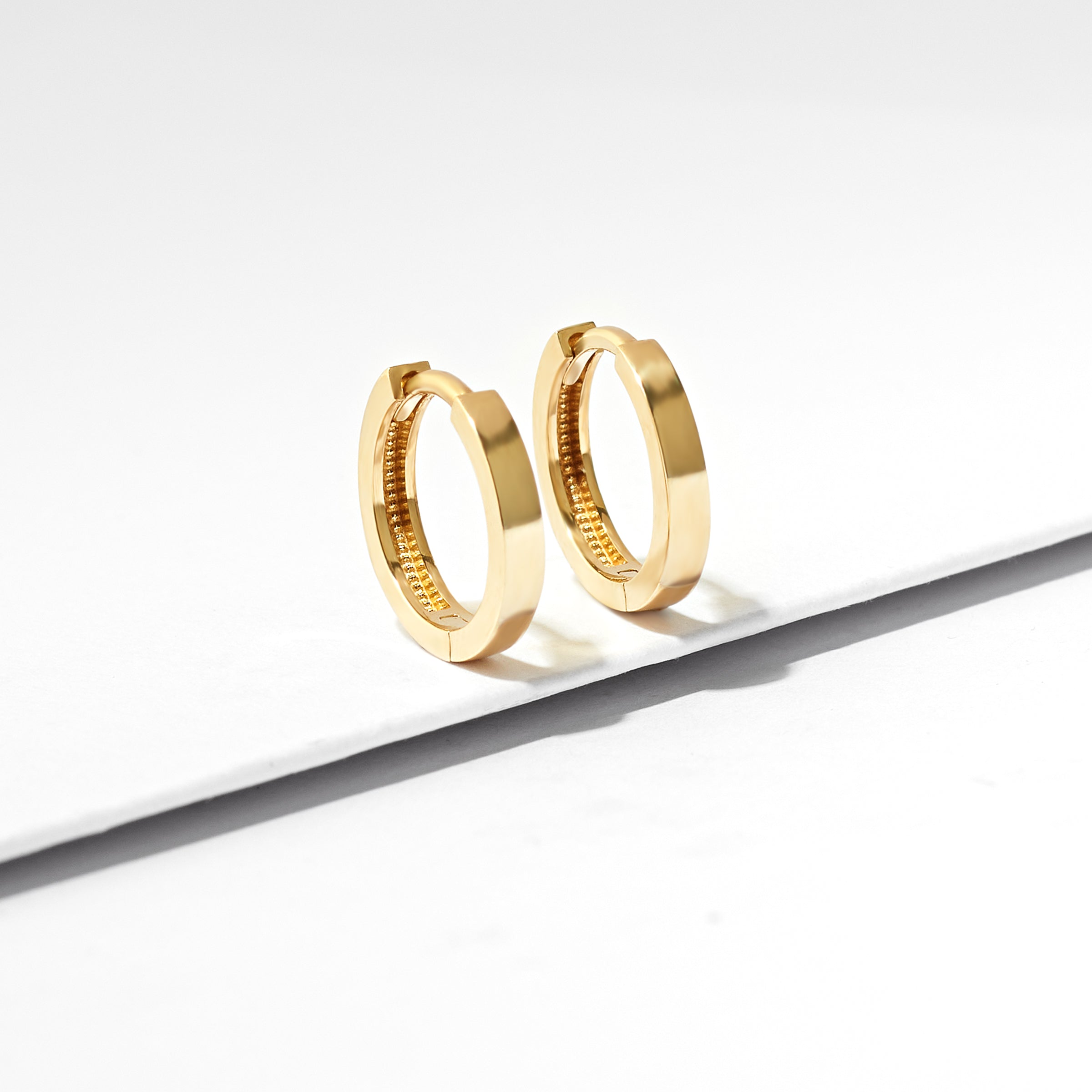9K Yellow Gold Square Tube Huggie Earrings 10mm