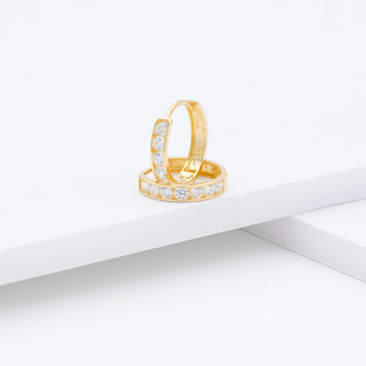 9K Yellow Gold Zirconia Huggie Earrings 10mm