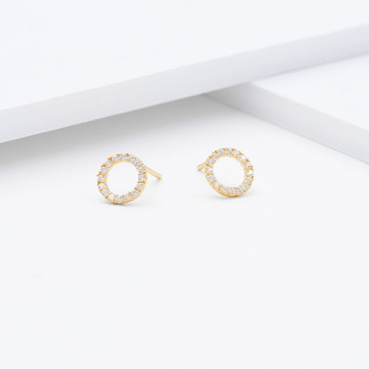 9K Yellow Gold Zirconia Circle Stud Earrings