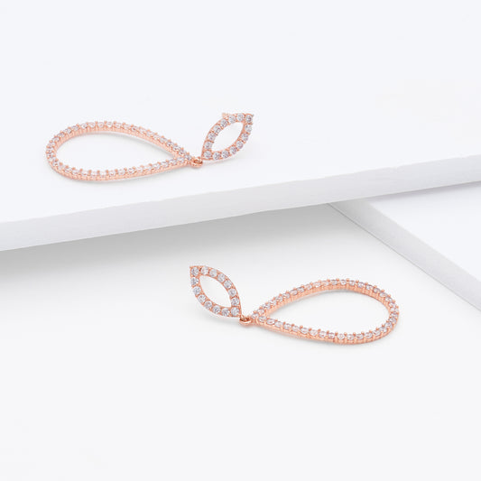 9K Rose Gold Zirconia Tear Drop Stud Earrings 34mm