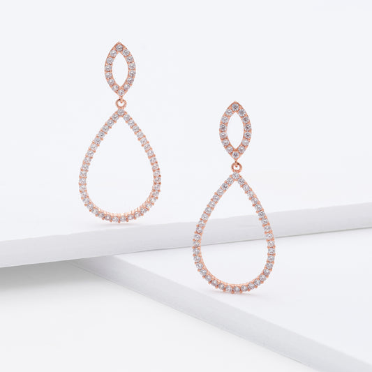 9K Rose Gold Zirconia Tear Drop Stud Earrings 34mm
