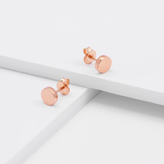 9K Rose Gold Round Disc Stud Earrings 6mm