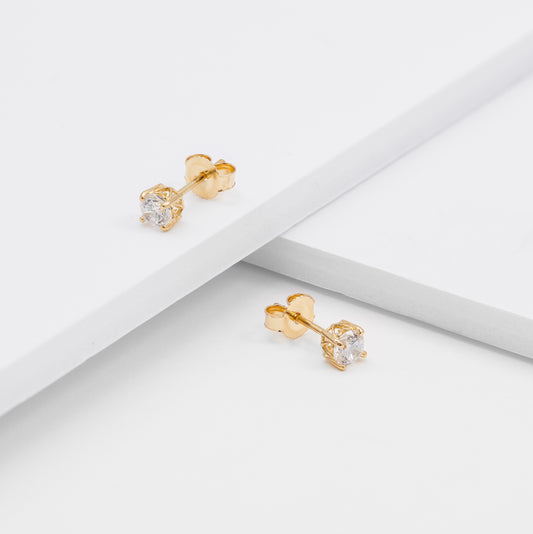 9K Yellow Gold Zirconia Stud Earrings 4mm