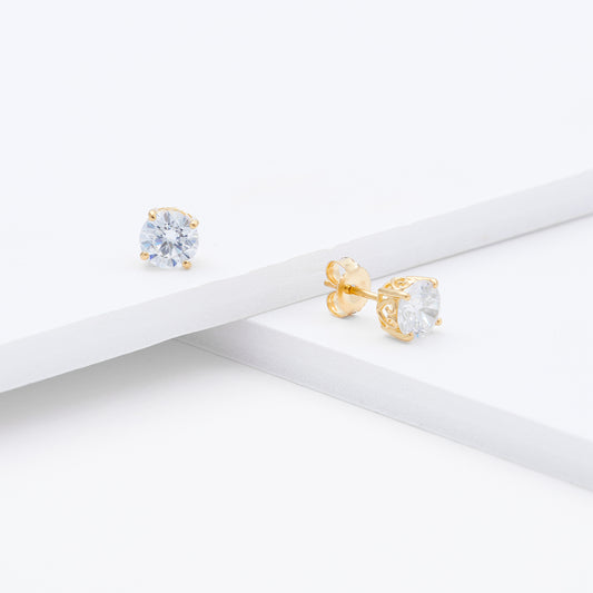 9K Yellow Gold Zirconia Stud Earrings 6mm